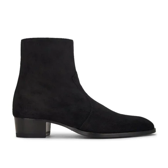 YSL Saint Laurent Paris Wyatt Zip Black Suede Boots (Size 41)